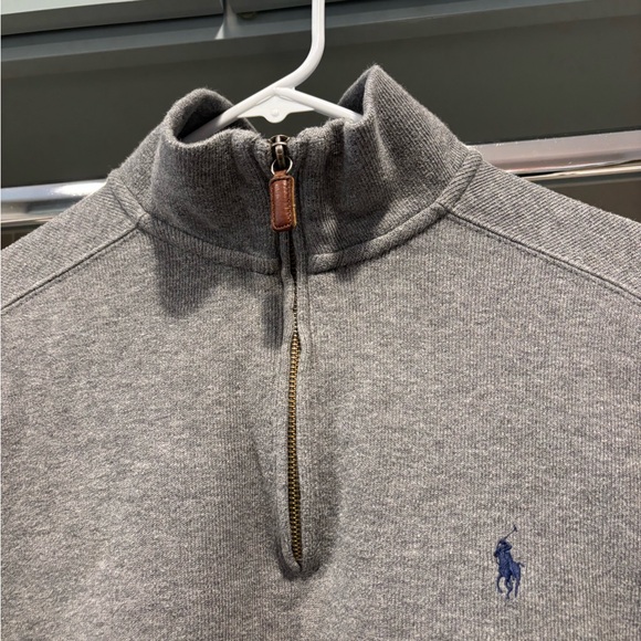 Vintage Polo Ralph Lauren Cotton Quarterzip Sweater Leather Zipper Size L - Picture 4 of 7